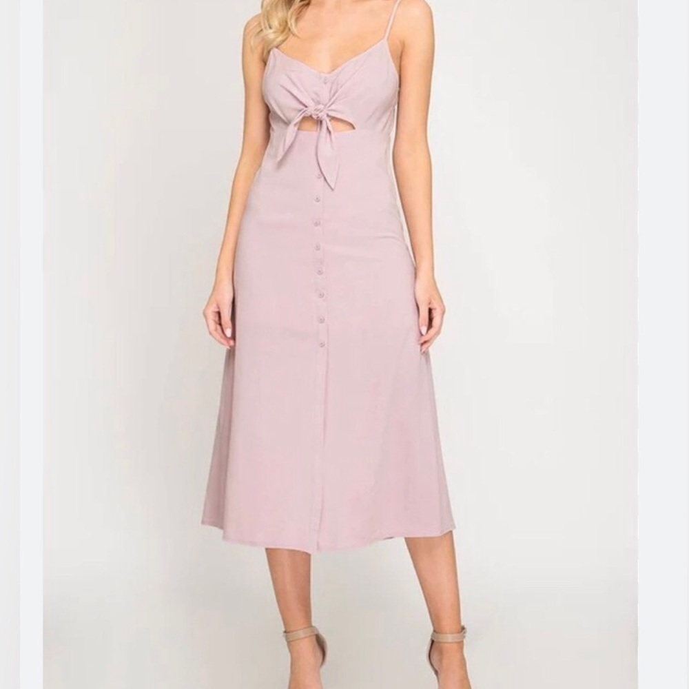 Topshop Midi Sun Dress Pink Linen Blend US Sz 2 Twist Front Feminine Party